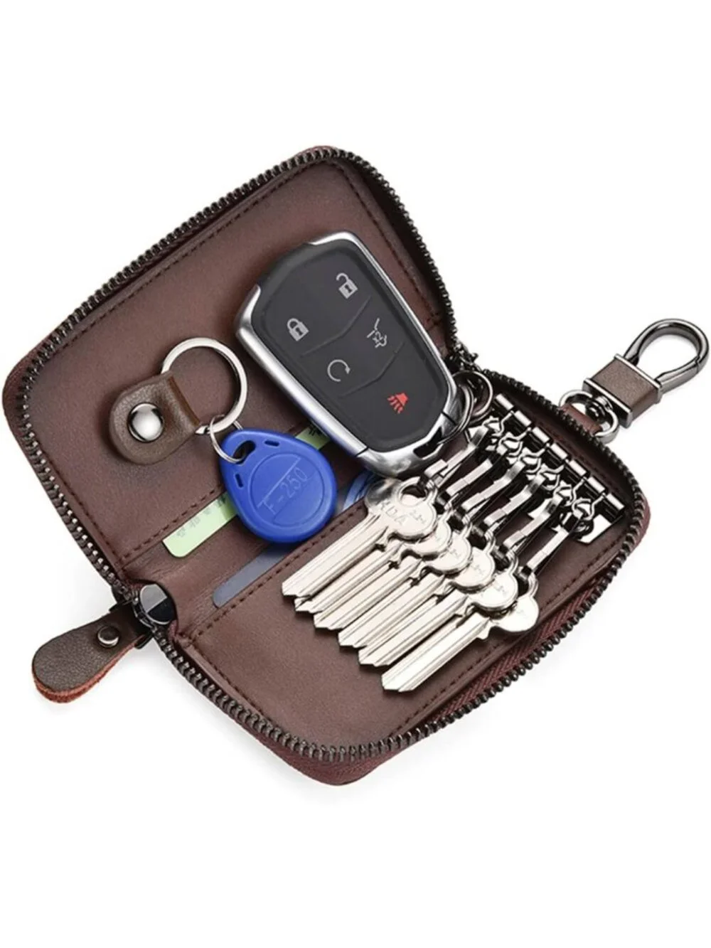 Premium Leather Unisex Key Holder Wallet with 6 Hooks & Zipper Closure